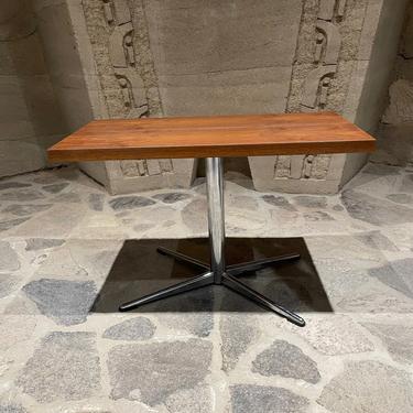Style of Florence Knoll Walnut Entryway Desk or Small Side Table Adjustable Chrome Star Base 