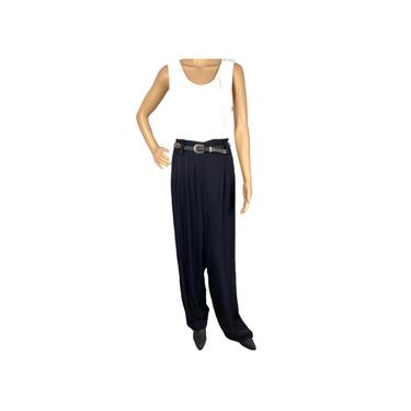 Vintage Clothing Jumpsuit Black white Sleeveless Romper High Waist Belt Loops, Size 14L Zipper Back, 80's Long Pant Jumpsuit 