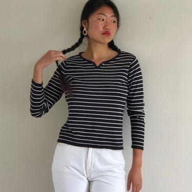 90s silk striped sweater / vintage lightweight silk ribbed knit black striped cropped sweater tee | S 
