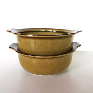 Set Of 2 Arabia Finland Otso Lugged Cereal Bowl,  6&quot; Yellow And Brown Handled Soup Bowl By Anja Jaatinen-Winquist 