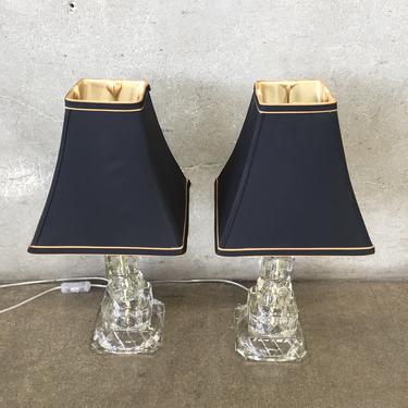 Pairs of Antique Glass Ice Block Lamps