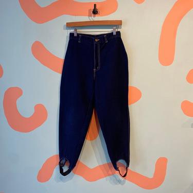 Vintage 80s Chic Brand Denim Stirrup Pants / 1980s Petite Dark Wash Jeans / High Rise Equestrian Pants size 7 