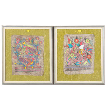 Two Framed Mexican Bark Paintings