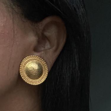 vintage statement oversized hammered disks sculptural earrings 
