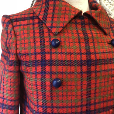 Vintage 1950s 1960s Plaid Checked Boxy Mod Double Breasted Blazer Jacket Small Keepers Vintage 