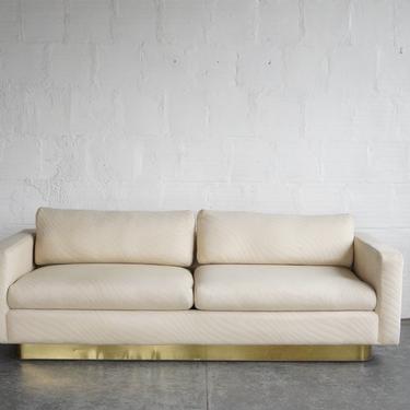 Milo Baughman Wavy-Patterned Couch with Brass Base for Thayer Coggin