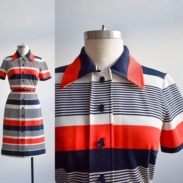 60s Red White & Blue Striped Mod Shirt Dress 