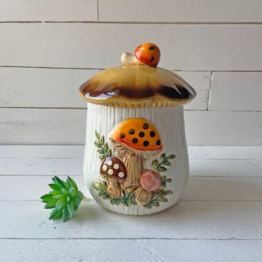 Vintage 7&quot; Sears Merry Mushroom Cookie Jar // Rustic, Farmhouse, Cottagecore Mushroom Cookie Jar // Kitschy Cookie Jar, Canister // Gift 