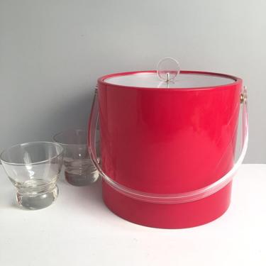 Red vinyl ice bucket by Shelton-Ware - vintage 1970s barware 