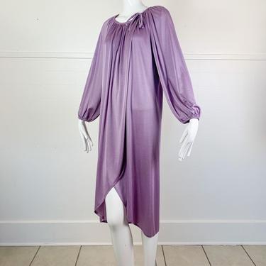 1970s Lilac Pony Balloon Sleeve Sheath Dress / Large 