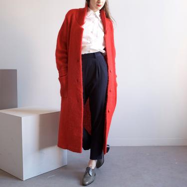 90s red knit minimalist wool mohair duster jacket / XS / S 