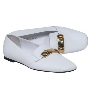 Burberry - White Leather Loafers w/ Gold Buckle Sz 8