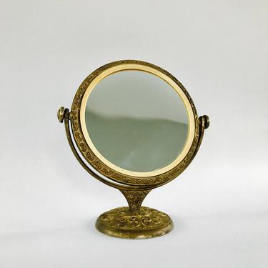 Antique Vanity Mirror with Stand. Brass Makeup Mirror. Feminine. Romantic. Gold Golden Vintage Mirror. Boho Home Decor. For Sale on Etsy. 