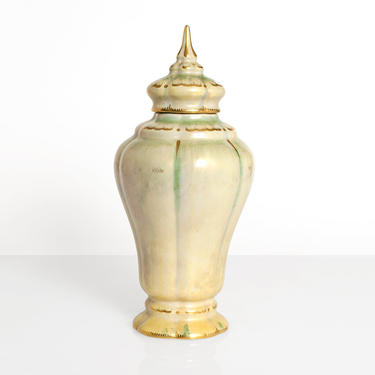 Josef Ekberg green Swedish Art Deco lidded vase for Gustavsberg
