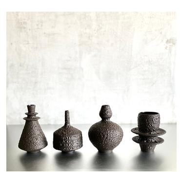 SHIPS NOW- One 5.5&quot; tall Stoneware Mini Vase glazed in a Dark Volcanic Lava Glaze by Sara Paloma Pottery. minimal onyx black bud vase boho 