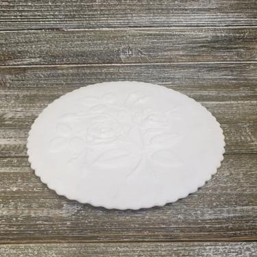 Vintage Imperial Open Rose Milk Glass Platter, Doeskin Footed Cake Plate, Embossed 3D White Opaque Floral Platter, Vintage Home Decor 
