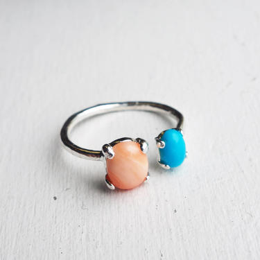 Sterling Dual Ring with Coral and Turquoise 