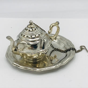 Vintage Lillian Vernon Silver Plate Tea Strainer With Tray Great Condition 