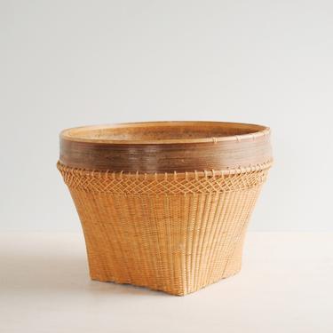 Vintage Woven Bamboo Basket, Plant Basket, Chinese Basket 