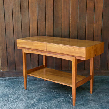 1960s Larsen Danish Teak Console Vintage Scandinavian Entryway Table Faarup Mobler Mid-Century Modern 