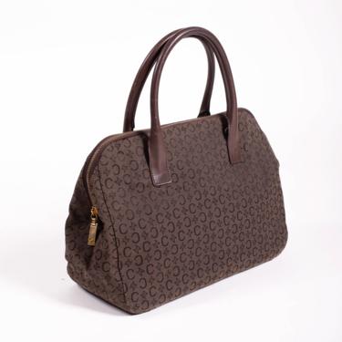 CELINE C Macadam Monogram Brown Canvas and Leather Shoulder Bag Logo Tote Handbag Purse Céline Y2K Gold Hardware 