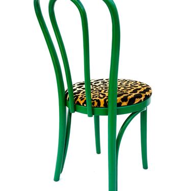 Vintage Thonet Bentwood Chair | Green & Leopard Velvet | Boho Decor | No.14 Chair | Removable Cushion Woven Cane Seat | Design Classic 