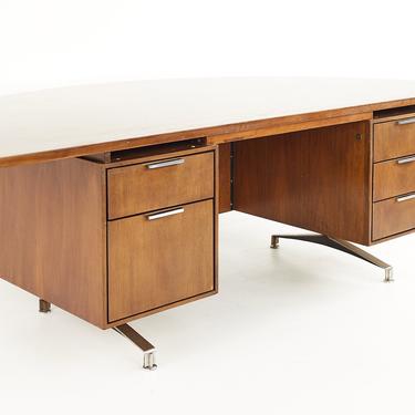 Jens Risom Style Mid Century Half Round Walnut Executive Desk - mcm 