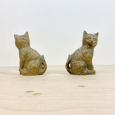 Vintage Brass Cat Figurines, Brass Cat Bookends 