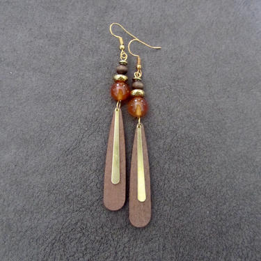 Natural wood earrings, dangle earrings, Afrocentric jewelry, African earrings, orange agate earrings, geometric bohemian earrings 