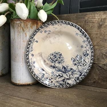 French Gien Floral Faïence Bowl, Plate, Indigo Floral Hydrangea, Opaque Porcelain, Terre De Fer Hortensia, French Farmhouse, Farm Table 