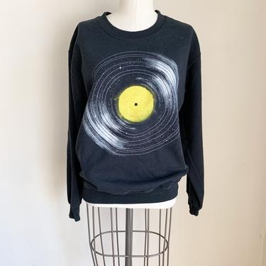 Vintage Black Record Planet Sweatshirt / S 