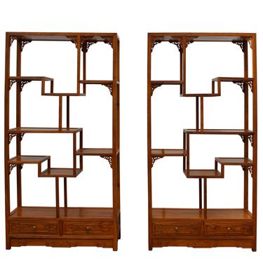 Chinese Pair Rosewood Display Curio Cabinets Room Divider cs4947S