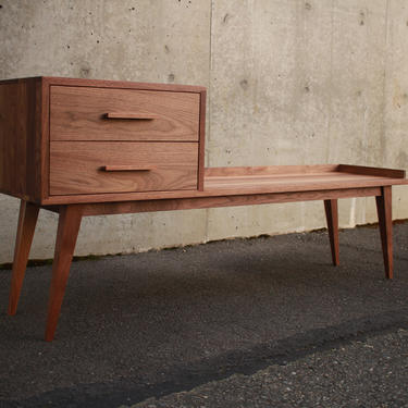 Griffin Foyer Bench, Mid-Century Modern, Entryway Bench, Handcrafted, Domestic Hardwood (Shown in Walnut) 