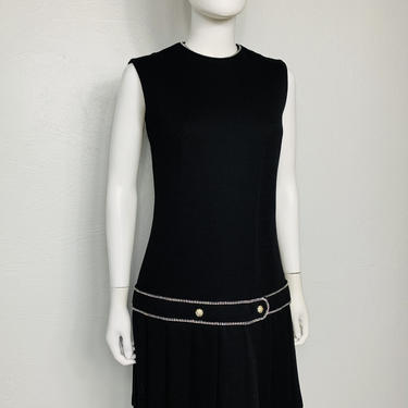 Vtg 80s black Butte Knit rhinestone Art Deco flapper inspired dress SM 