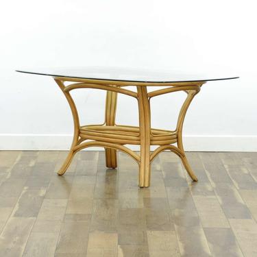 Bentwood Rattan Glass Top Dining Table