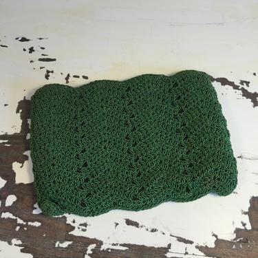 Adorable You - Vintage WW2 1940s Dark Green Crochet Clutch Small Handbag 