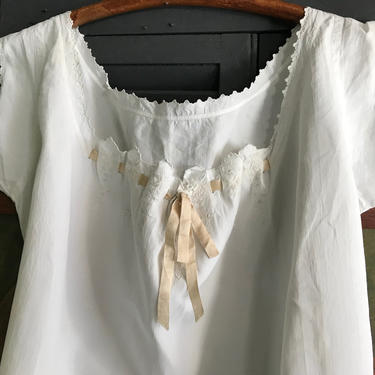 Antique French Linen Nightgown, Floral Embroidery, Monogram, Romantic Heirloom Lingerie 