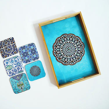 Gift Set: Persian Tile Tray with 5 coasters 