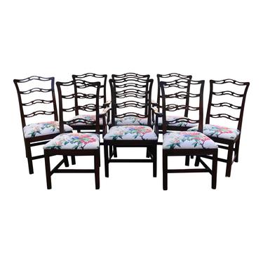 Vintage Ethan Allen Chippendale Style Ribbon Back Chairs - Set of 8 
