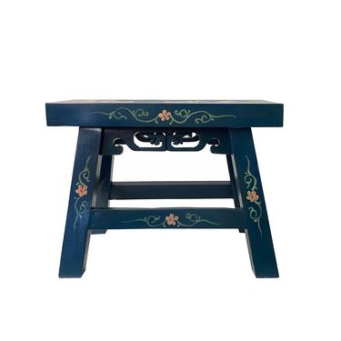 Blue Lacquer Ru Yi Carving Blossom Flower Short Stool Table ws1560E 