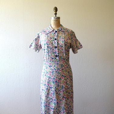 1930s floral print dress . vintage 30s day dress 