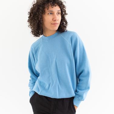 Vintage Light Sky Blue Crew Raglan Sweatshirt | Blank Cozy Fleece Sweat | S M | 