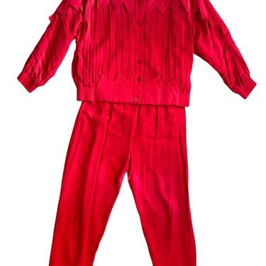 Vintage 90s Cache Red Silk Pant Set (Valeria's Favorites)