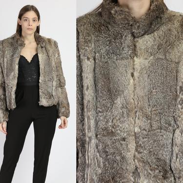 80s Rabbit Fur Coat - Large | Vintage Split End Boho Glam Winter Jacket 