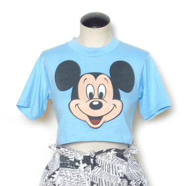 Vintage 80's Mickey Mouse Cropped Graphic T-Shirt Sz S 
