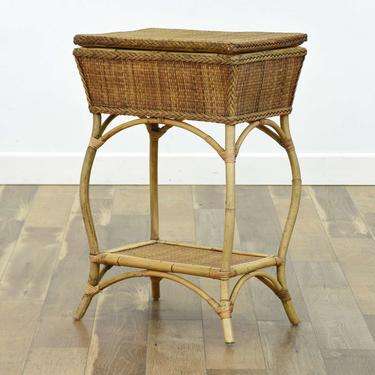 Rattan Willow Basket Console End Table W Storage