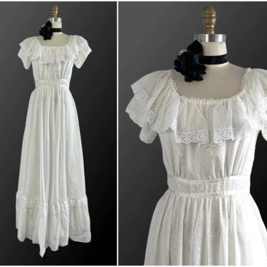 GUNNE SAX by Jessica McClintock Vintage 80s Dress | 1980s White Off the Shoulder w/ Long Tiered Skirt | 70s 1970s Bridal Wedding, Size Small by lovestreetsf