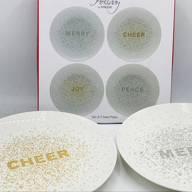 Mikasa Porcelain Set of 4 Cheers Holiday Confetti Salad Plates 