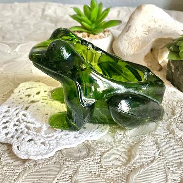 Green Glass Ashtray, Glass Frog Ash Tray, Weed, Smokes, Vintage 