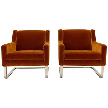 Cantilevered Mohair Lounge Armchairs